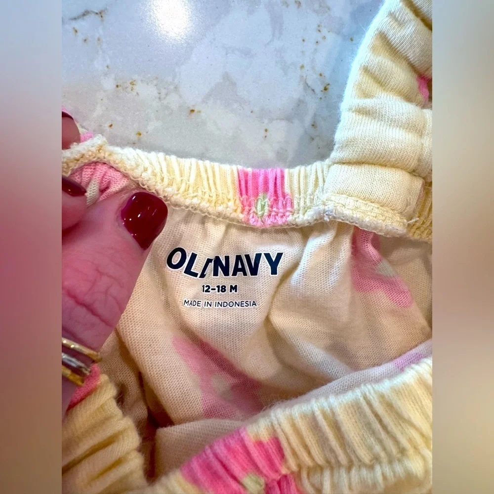 12-18m old navy Kids Romper - Pink Floral on Yellow